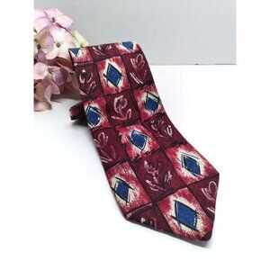 MICHAEL AUSTIN Vintage Neck Tie Abstract Maroon Burgundy Navy Blue Tan Silk 4” w